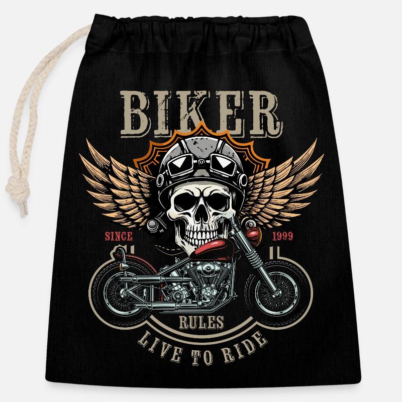 Biker Rules - Since 1999 - Live to Ride - Verschließbarer Geschenkbeutel aus Baumwolle (25x30cm) - Schwarz