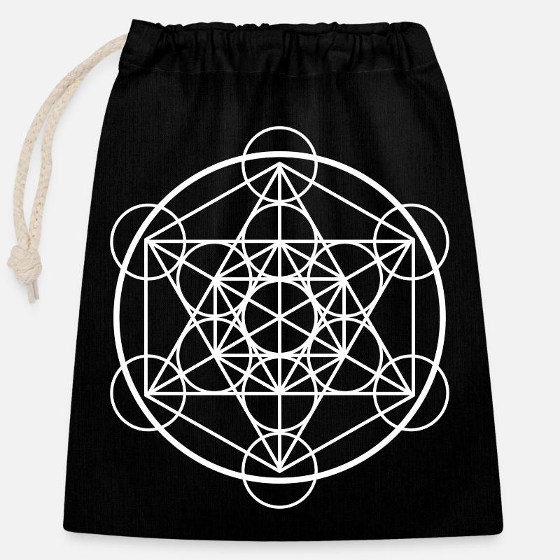 Metatron Cube Sacred Geometry - Closable cotton gift bag (25x30cm) - black