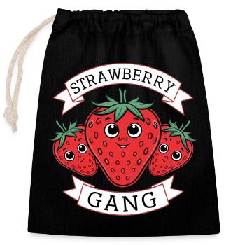 Strawberry Gang - Team Erdbeere Pflücker - Verschließbarer Geschenkbeutel aus Baumwolle (25x30cm) - Schwarz - Vorne