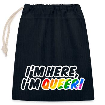 Queer is here! - Verschließbarer Geschenkbeutel aus Baumwolle (25x30cm) - Navy - Vorne