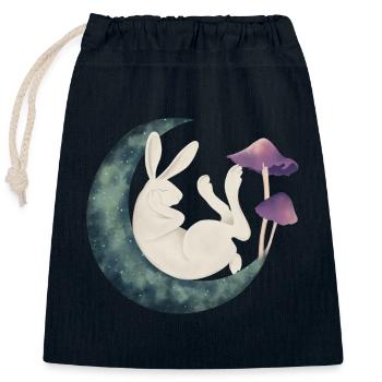 Rabbit on the moon - Closable cotton gift bag (25x30cm) - navy - Front