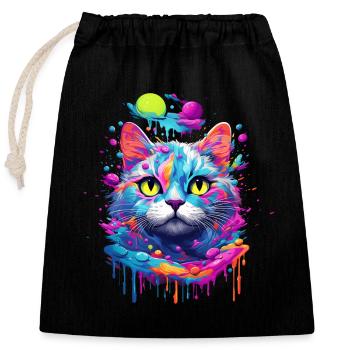 Chat Pop Art - Sac cadeau en coton avec cordon (25 x 30 cm) - noir - Devant
