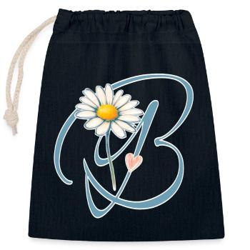 Buchstabe B Gänseblümchen Herz - Verschließbarer Geschenkbeutel aus Baumwolle (25x30cm) - Navy - Vorne