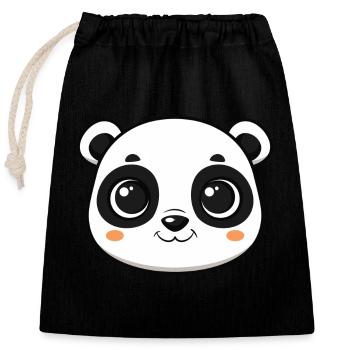 Cute panda head - Closable cotton gift bag (25x30cm) - black - Front