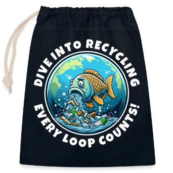 Poisson éco-sensibilisé - Spécial Jour de la Terre - Sac cadeau en coton avec cordon (25 x 30 cm) - bleu marine - Devant
