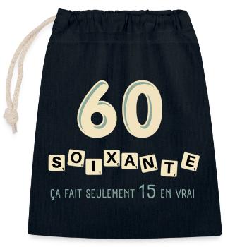 60 Ans Compte Pour 15 Cadeau D'anniversaire Humour - Sac cadeau en coton avec cordon (25 x 30 cm) - bleu marine - Devant