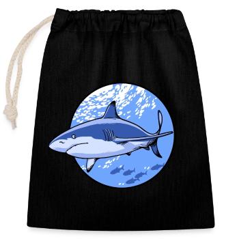 Requin dans la mer - Sac cadeau en coton avec cordon (25 x 30 cm) - noir - Devant