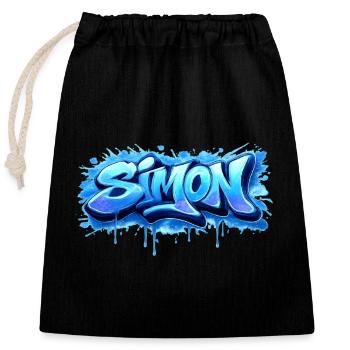 Graffiti  SIMON Prénom cadeau idéal imprimable  - Sac cadeau en coton avec cordon (25 x 30 cm) - noir - Devant
