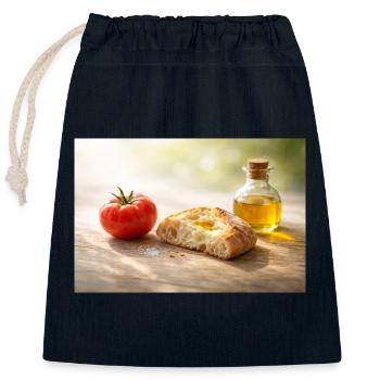 Tomate. Brot. Öl. - Verschließbarer Geschenkbeutel aus Baumwolle (25x30cm) - Navy - Vorne