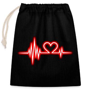 Battement de coeur, Saint-Valentin, Coeur, Pouls, Amour, Néon - Sac cadeau en coton avec cordon (25 x 30 cm) - noir - Devant