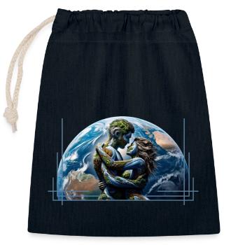 L’homme et la femme de la terre – Les éléments de la nature - Sac cadeau en coton avec cordon (25 x 30 cm) - bleu marine - Devant
