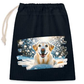 Happy Labrador in Winter Snow - Closable cotton gift bag (25x30cm) - navy - Front
