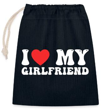 I Love My Girlfriend - Sac cadeau en coton avec cordon (25 x 30 cm) - bleu marine - Devant
