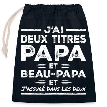 Ich habe zwei Titel: Papa und Stiefvater - Verschließbarer Geschenkbeutel aus Baumwolle (25x30cm) - Navy - Vorne