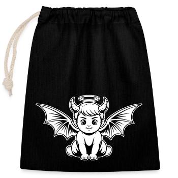 Ange Diable Bébé Enfant Halo Cornes Ailes - Sac cadeau en coton avec cordon (25 x 30 cm) - noir - Devant