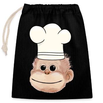 Affe Küchenchef Restaurant Koch Hobbykoch - Verschließbarer Geschenkbeutel aus Baumwolle (25x30cm) - Schwarz - Vorne