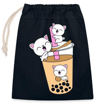 Boba Tee Bubble Tea Katze Kätzchen - Verschließbarer Geschenkbeutel aus Baumwolle (25x30cm) - Navy - Vorne