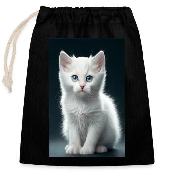 White kitten - Closable cotton gift bag (25x30cm) - black - Front