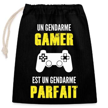 gendarme gamer / cadeau humour gendarme - Sac cadeau en coton avec cordon (25 x 30 cm) - noir - Devant