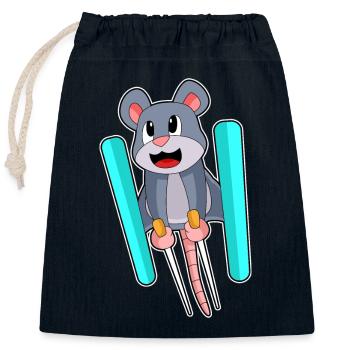 Mouse Ski Jumper Ski Winter Sports - Closable cotton gift bag (25x30cm) - navy - Front