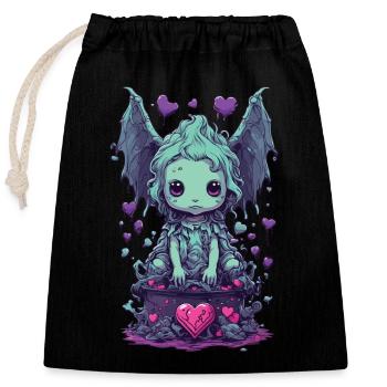 Goule gothique Kawaii amour monstre Pastel Design - Sac cadeau en coton avec cordon (25 x 30 cm) - noir - Devant
