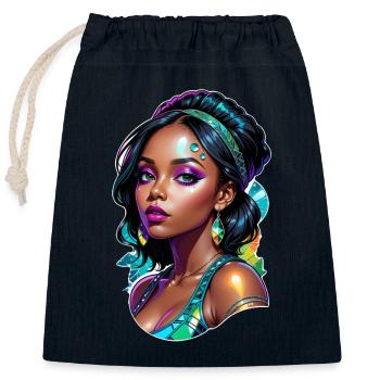 Afro Frau - Schönheit - Verschließbarer Geschenkbeutel aus Baumwolle (25x30cm) - Navy - Vorne