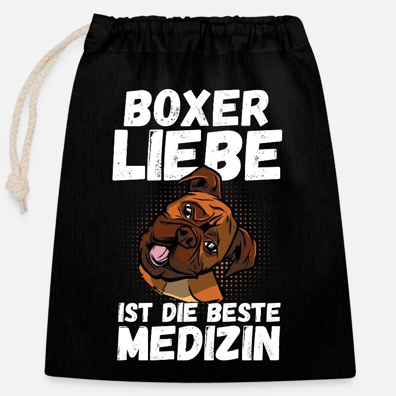 Dog German Boxer - Closable cotton gift bag (25x30cm) - black