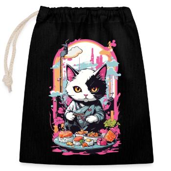 Kawaii Sushi Katze Pastell Goth Japan Style - Verschließbarer Geschenkbeutel aus Baumwolle (25x30cm) - Schwarz - Vorne