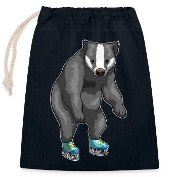 Dachs Eislaufen Schlittschuhe - Verschließbarer Geschenkbeutel aus Baumwolle (25x30cm) - Navy - Vorne