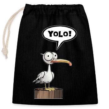 Seagull Speech Bubble Yolo - Closable cotton gift bag (25x30cm) - black - Front