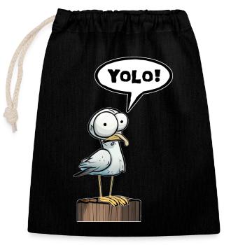 Seagull Speech Bubble Yolo - Closable cotton gift bag (25x30cm) - black - Front