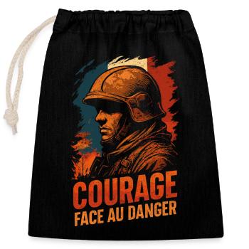 Feuerwehrmann Mut im Angesicht der Gefahr – Französische Helden - Verschließbarer Geschenkbeutel aus Baumwolle (25x30cm) - Schwarz - Vorne