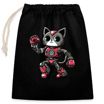 Cat, Robot, Cyborg, Dancing, Dancer, Disco - Closable cotton gift bag (25x30cm) - black - Front
