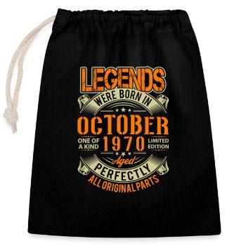 1970 Octobre Légende d’anniversaire - Sac cadeau en coton avec cordon (25 x 30 cm) - noir - Devant