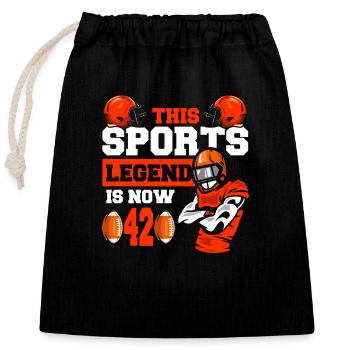 This sports legend is now 42, rugby game 42. - Closable cotton gift bag (25x30cm) - black - Front