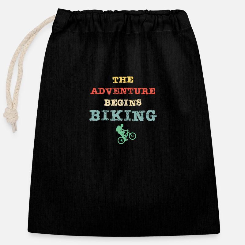 L’aventure commence - Binking - Sac cadeau en coton avec cordon (25 x 30 cm) - noir