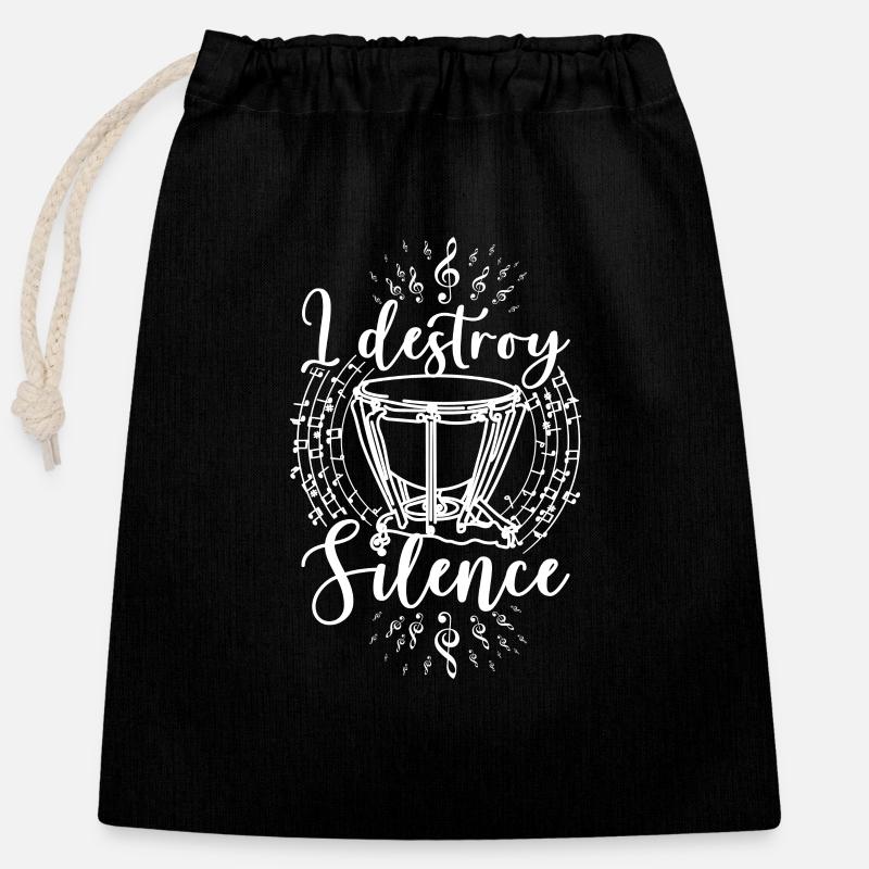 I destroy silence playing Timpani - Closable cotton gift bag (25x30cm) - black
