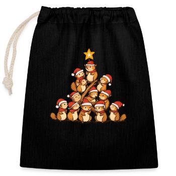 Eichhörnchen Weihnachten Christbaum - Verschließbarer Geschenkbeutel aus Baumwolle (25x30cm) - Schwarz - Vorne