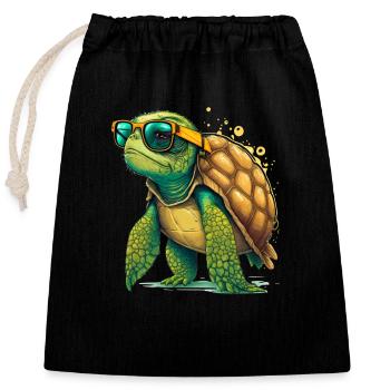 Tortue ancienne - Sac cadeau en coton avec cordon (25 x 30 cm) - noir - Devant