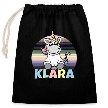 Klara Einhorn Name - Verschließbarer Geschenkbeutel aus Baumwolle (25x30cm) - Schwarz - Vorne