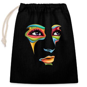 Beautiful female paint art Face colorful woman - Closable cotton gift bag (25x30cm) - black - Front