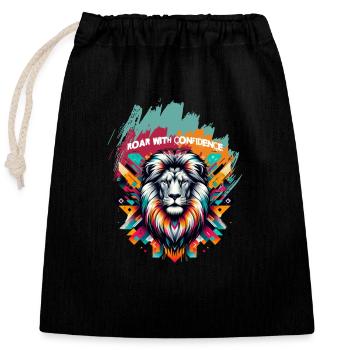 ROAR WITH CONFIDENCE - Closable cotton gift bag (25x30cm) - black - Front