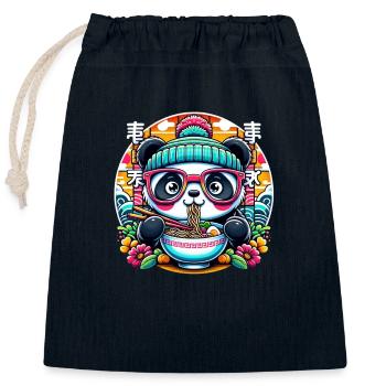 Ramen Panda - Closable cotton gift bag (25x30cm) - navy - Front