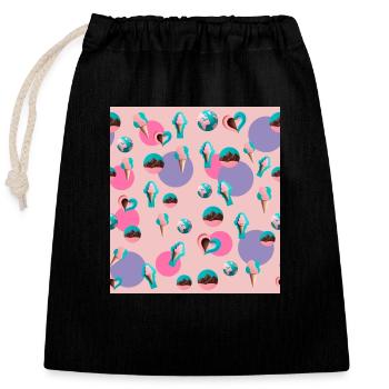 Motif de crème glacée, de cœurs et de planètes - Sac cadeau en coton avec cordon (25 x 30 cm) - noir - Devant