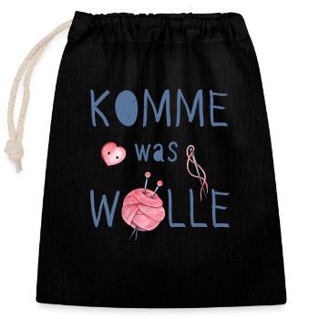 Komme was Wolle - Verschließbarer Geschenkbeutel aus Baumwolle (25x30cm) - Schwarz - Vorne