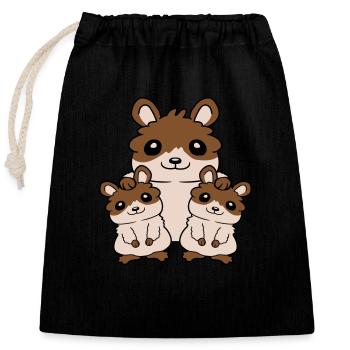 Happy Hamster Family Kids - Closable cotton gift bag (25x30cm) - black - Front