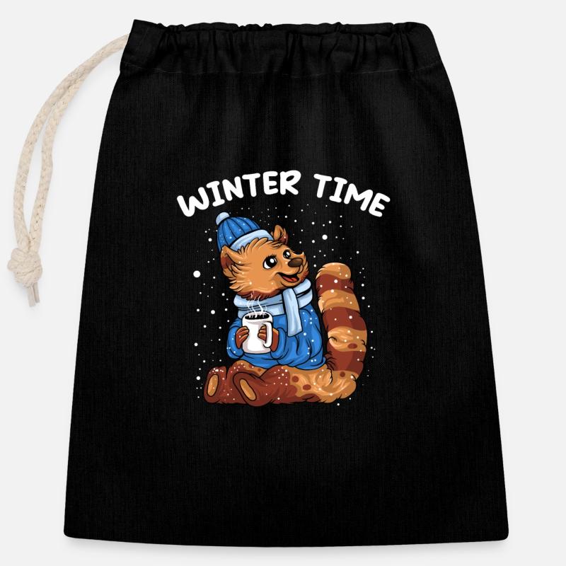 Winter Time - Closable cotton gift bag (25x30cm) - black
