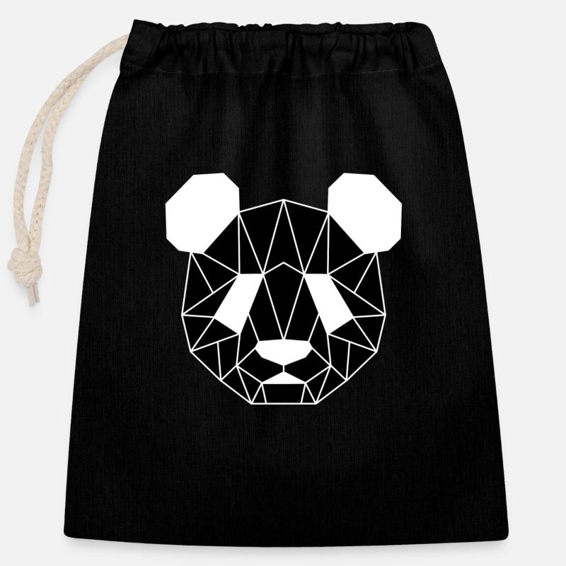 Panda - Sac cadeau en coton avec cordon (25 x 30 cm) - noir