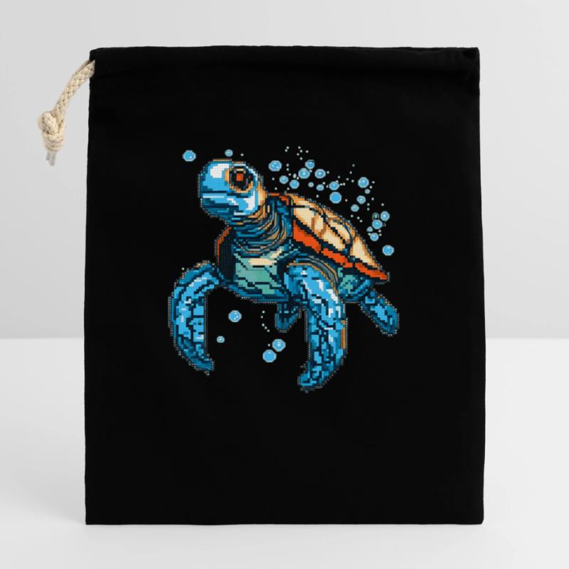 Turtle est composé de pixels Sac cadeau en coton avec cordon (25 x 30 cm)