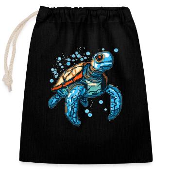 Turtle dans les graphismes de jeu rétro 8 bits - Sac cadeau en coton avec cordon (25 x 30 cm) - noir - Devant